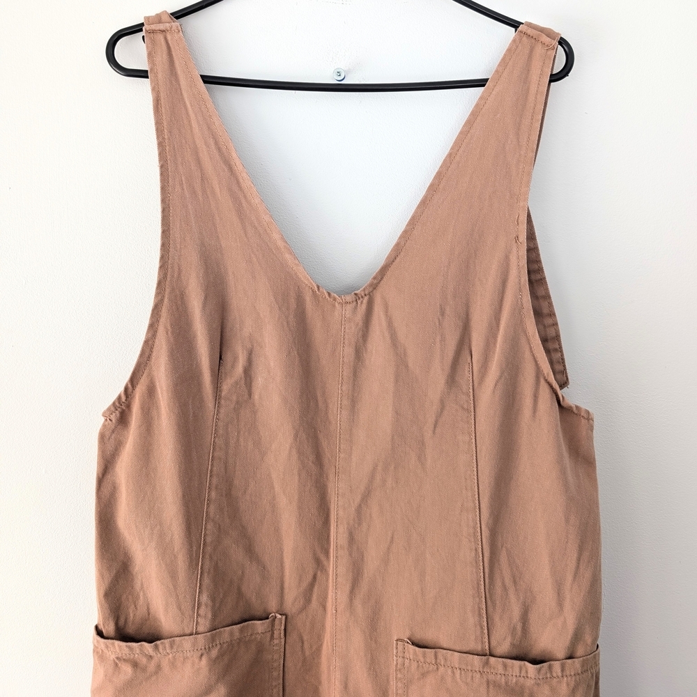 Oversized Tan Jumpsuit with Pockets Boho Cottacore Garden Workwear Size Small - Picture 10 of 13